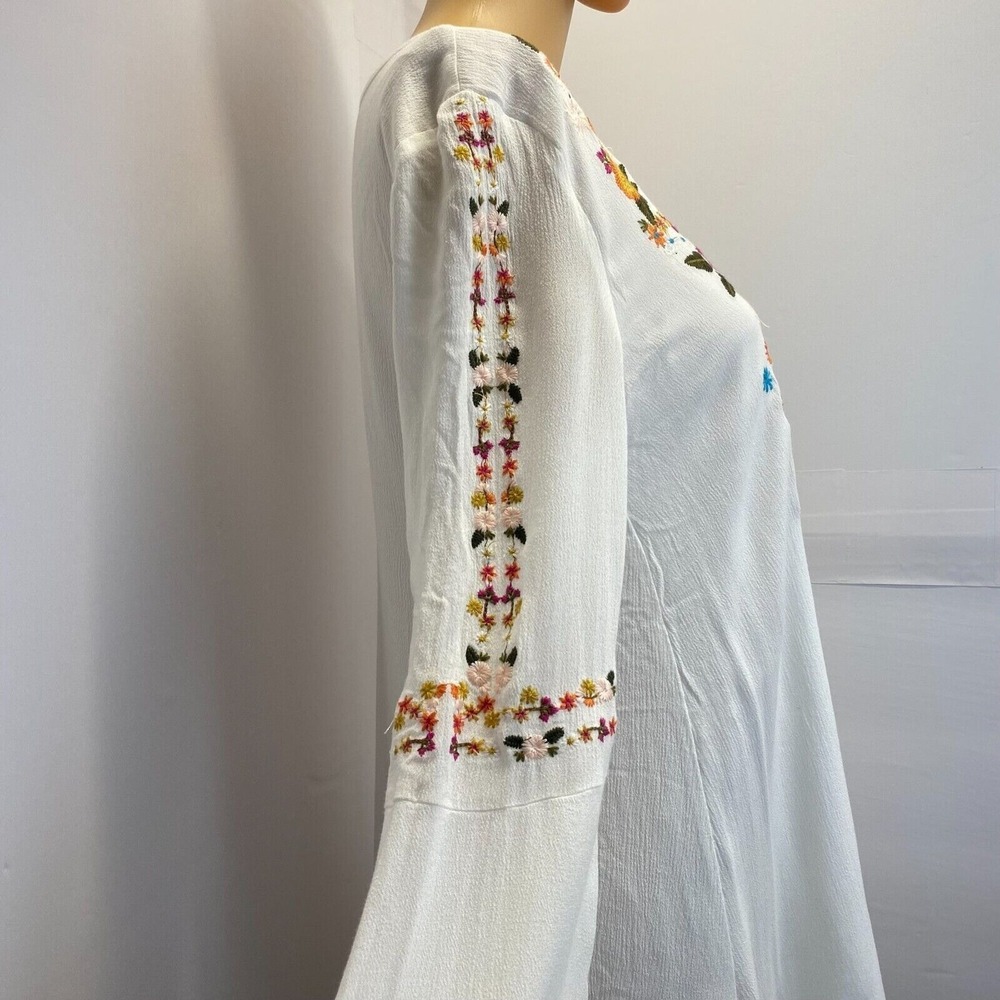 Womens Sugar Lips V Neck Floral Embroidered Lined Tunic Dress Bell Sleeve Sz M - Picture 11 of 16